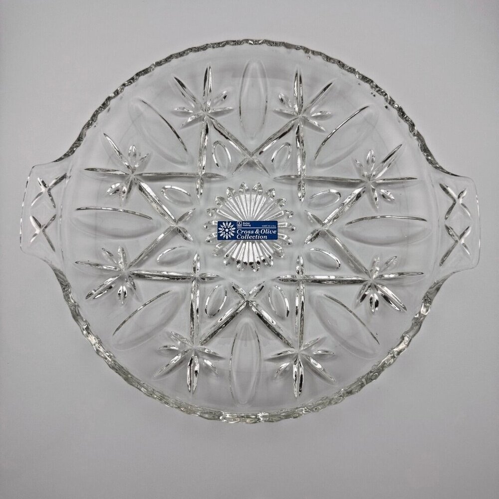 Vintage Anchor Hocking Cross & Olive Glass Platter w/ Handles | Wedding Decor